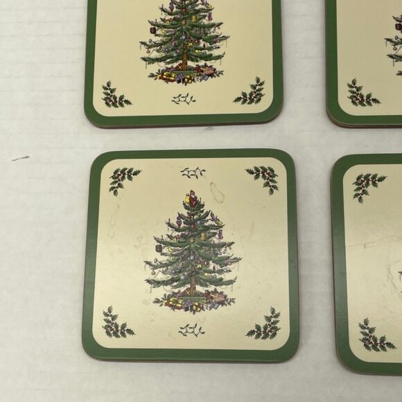 Pimpernel Spode Christmas Tree Coasters - Set of 8 - Square - Cork Back - GUC - Picture 2 of 7